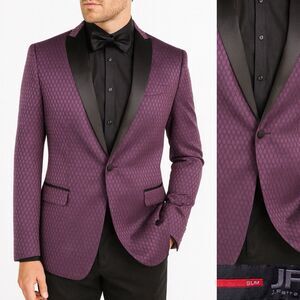 J Ferrar Tuxedo Blazer Jacket Coat Sz 40R Textures Purple/Black Shawl Peak EUC